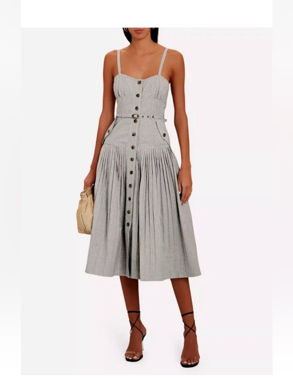 NWT Ulla Johnson STRIPED CLEO BELTED BUTTON UP MIDI DRESS Size 4